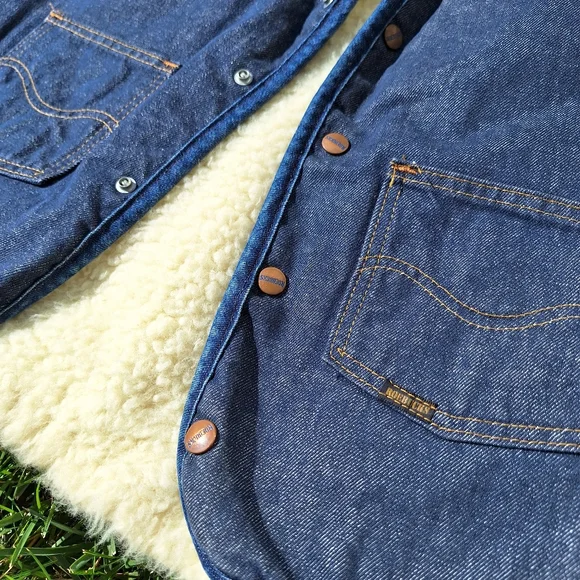 Vintage Sears Roebuck shearling lined denim sherpa snap button vest Large - Picture 5 of 10